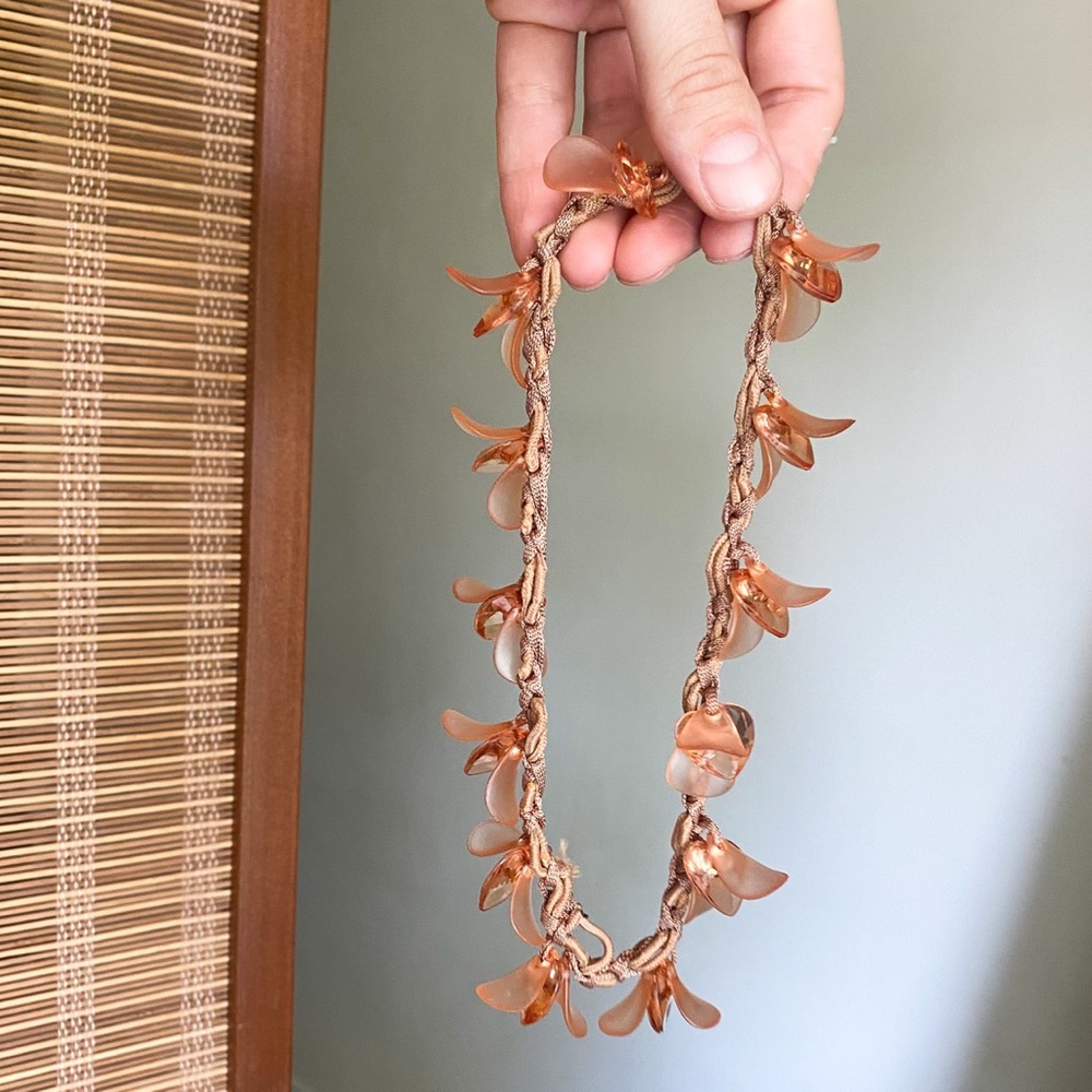 ☀️ Y2K Vintage Amber Orange Boho Flower Charm Bracelet – Woven Cord